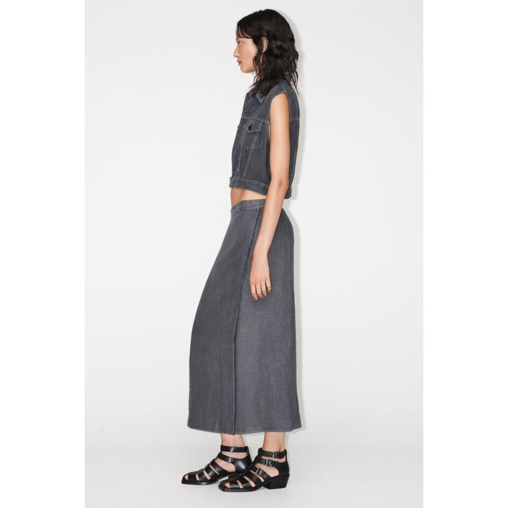 Dark Gray Zara Linen Tie-Waist Maxi Wrap Skirt (NWT) - Picture 3 of 8
